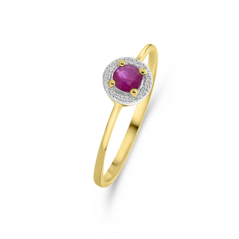 Inel din aur galben cu anturaj de rubin și diamante R382-R304204-RU-Y