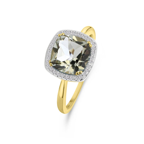Inel din aur galben cu anturaj de ametist și diamante R382-R304357-AM-Y