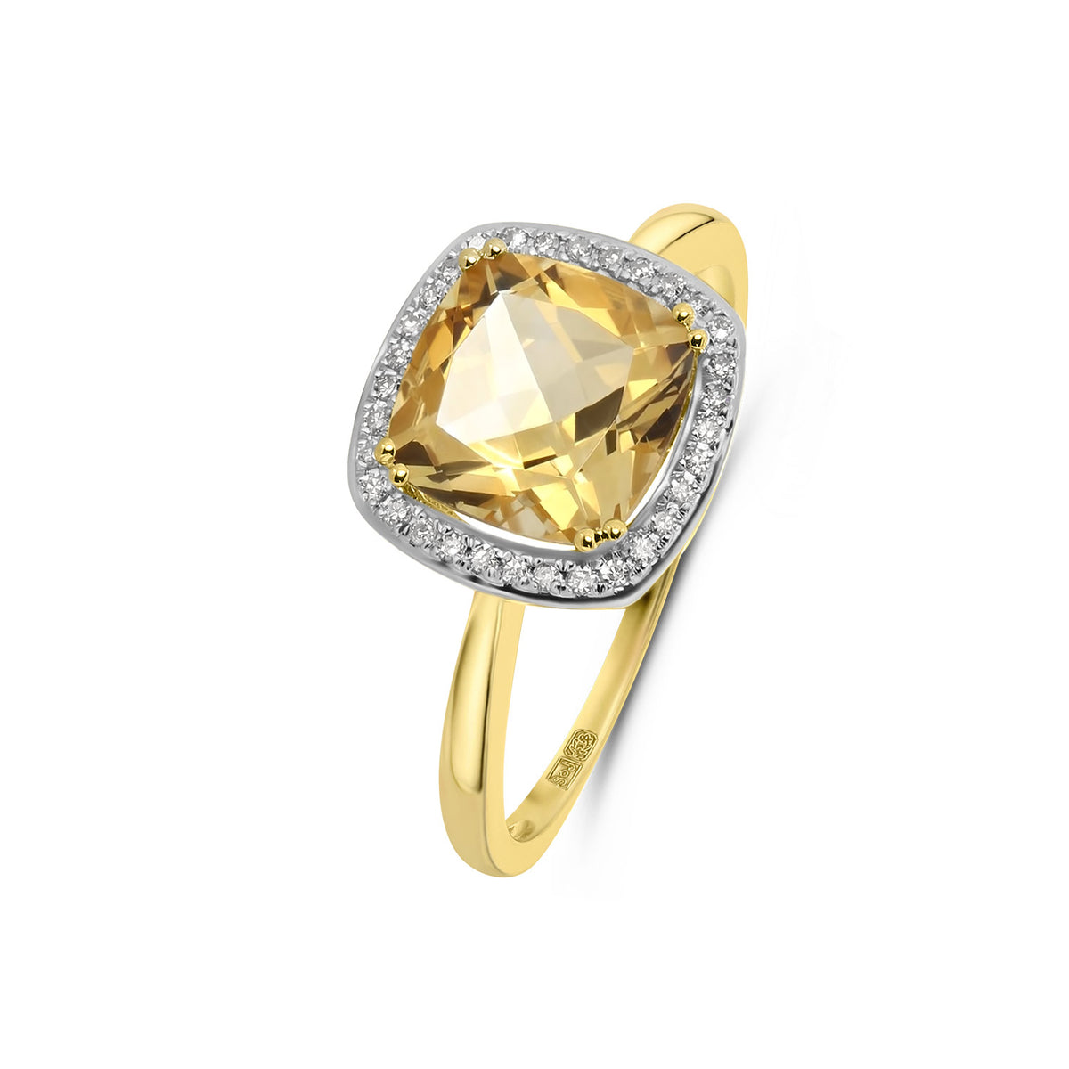 Inel din aur galben cu anturaj de citrin și diamante R382-R304357-CI-Y