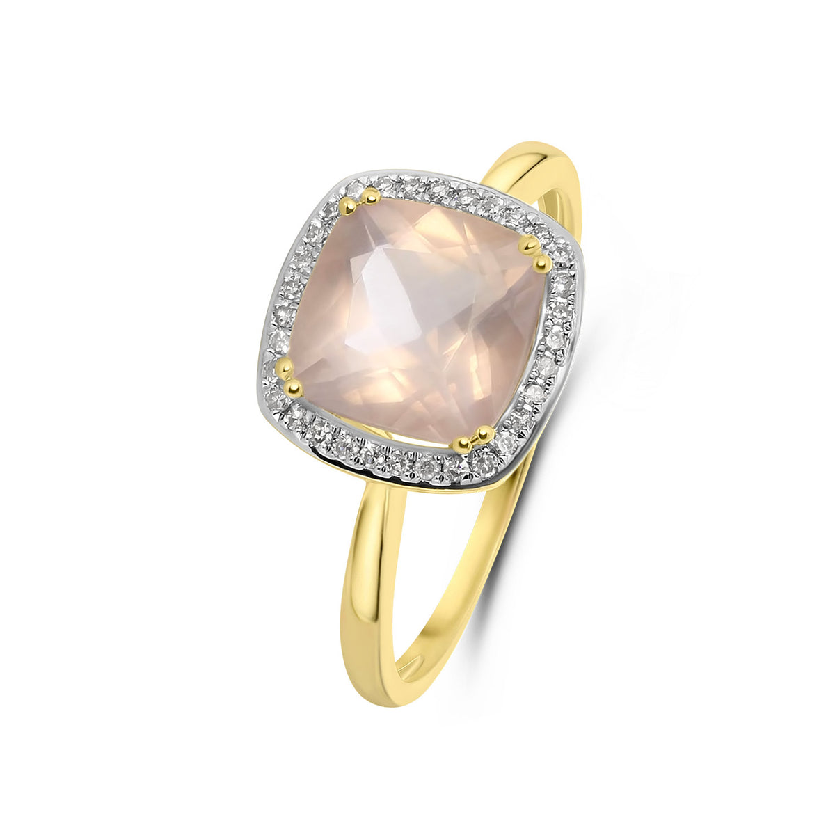 Inel din aur galben cu cuarț roz și diamante R382-R304357-QZ-Y