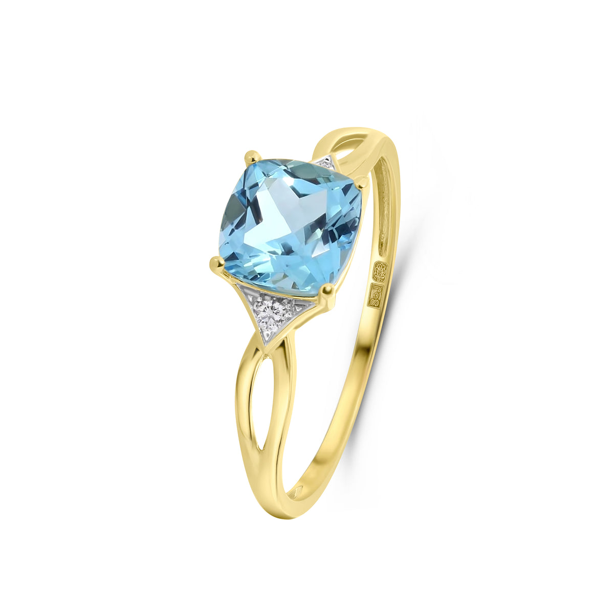 Inel din aur galben cu diamant și topaz albastru deschis R382-R315528BLT-BT-Y