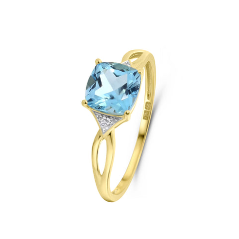 Inel din aur galben cu diamant și topaz albastru deschis R382-R315528BLT-BT-Y