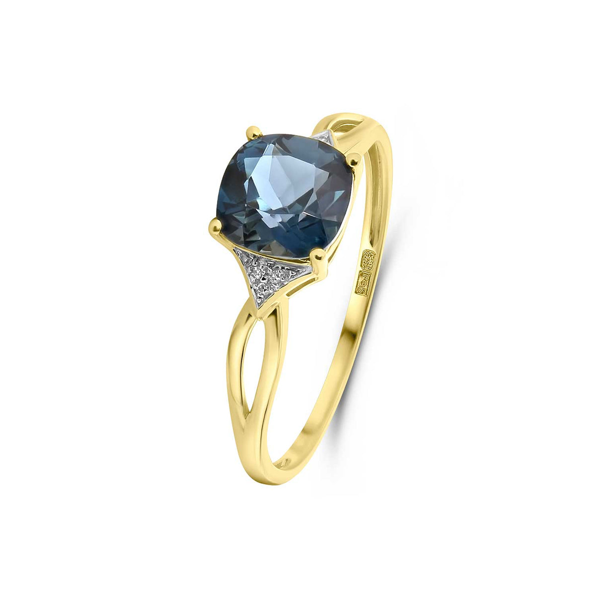Inel din aur galben cu diamante cu topaz albastru închis R382-R315528LDB-BT-Y