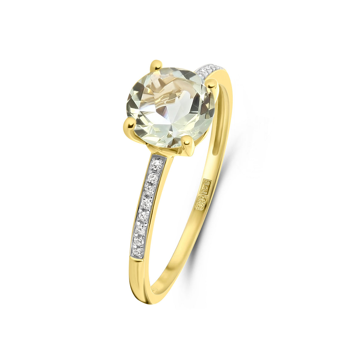 Inel din aur galben cu ametist verde și diamante R382-R317413-AM-Y