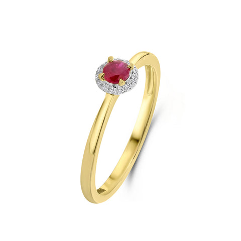 Inel din aur galben cu anturaj de rubin si diamante R404-R-42638-RU-Y