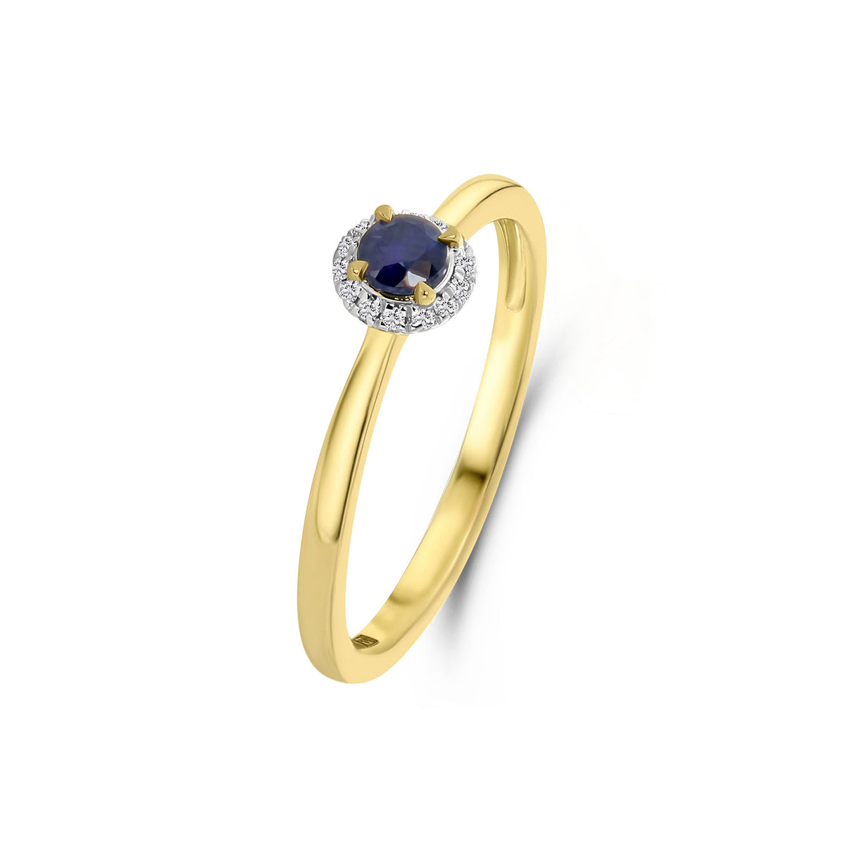 Inel din aur galben cu anturaj de safir și diamante R404-R-42638-SA-Y