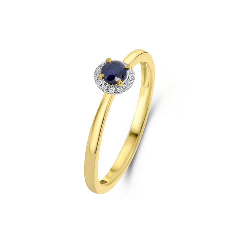 Inel din aur galben cu anturaj de safir și diamante R404-R-42638-SA-Y