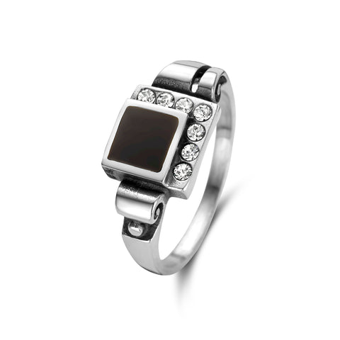 Inel din argint cu email negru si Swarovski 14965 M