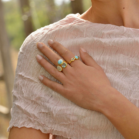 Inel placat cu aur cu Topaz - Larimar - Iolite 163S0289