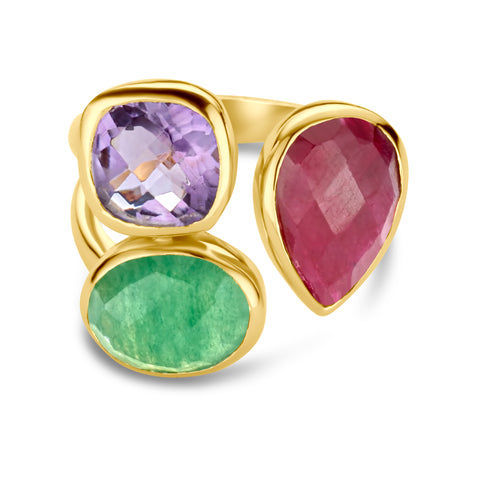 Inel placat cu aur cu aventurin si ametist 163S0298