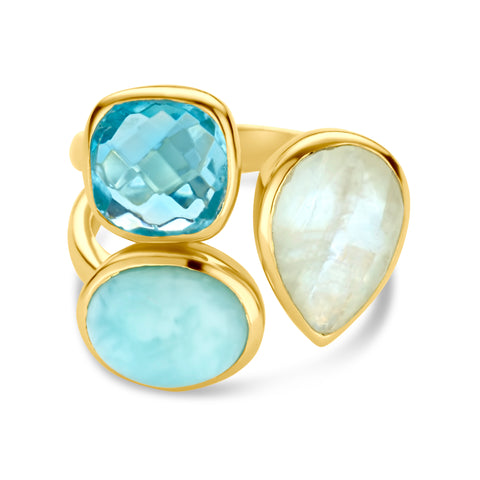 Inel placat cu aur cu piatra lunii - Larimar - Topaz 163S0299