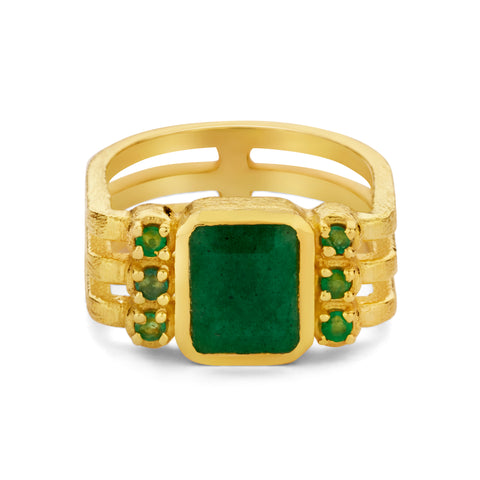 Inel placat cu aur cu piatra de smarald - 163S0303