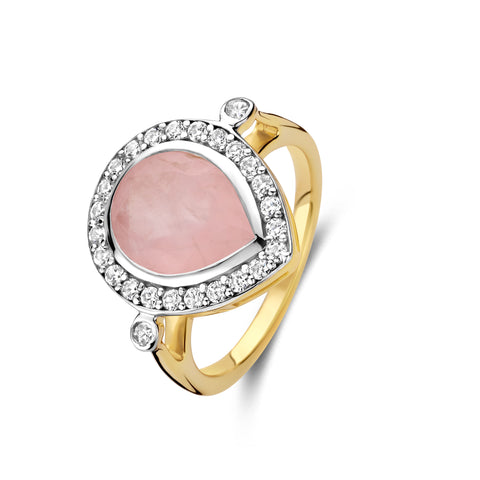 Inel placat cu aur cu cuart roz si zirconiu - 247S0019