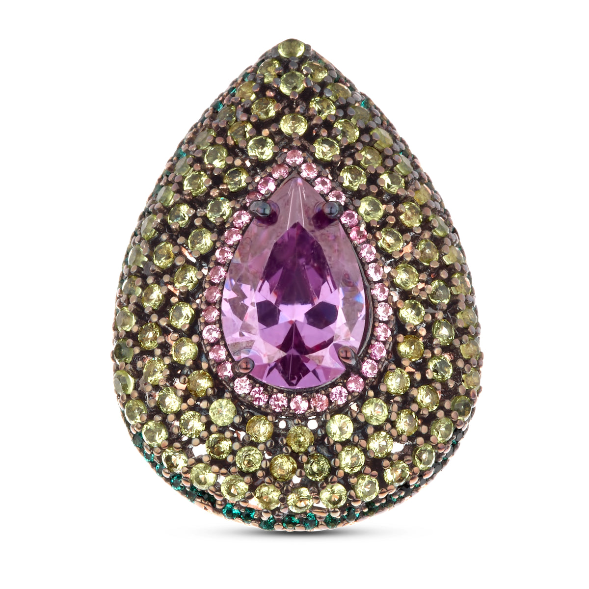 Inel placat cu aur cu zirconiu verde si violet - 252S0049