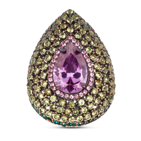 Inel placat cu aur cu zirconiu verde si violet - 252S0049