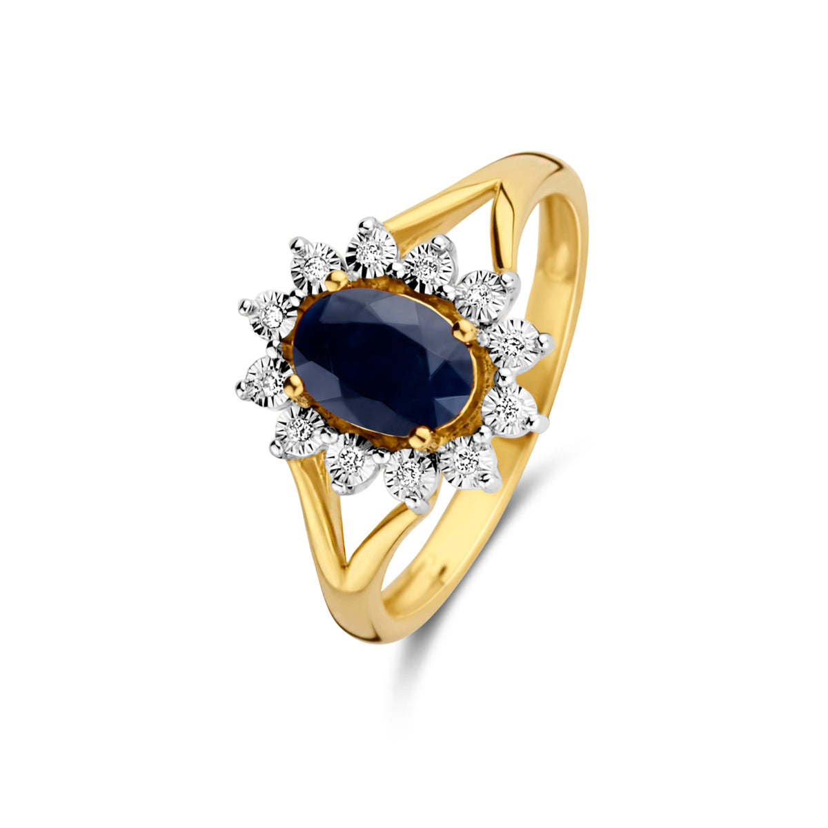 Inel din aur galben cu safir și diamant R480-34115B-SA-YW