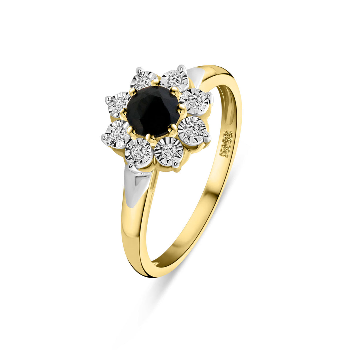 Inel din aur galben cu safir și diamant R480-LPL35309B-SA-YW