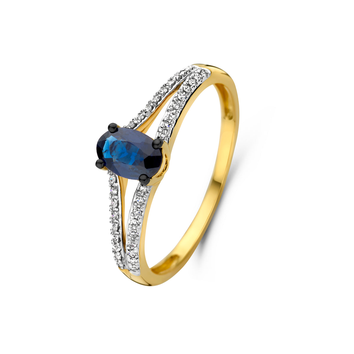 Inel din aur galben cu safir și diamant R480-RG030004-SA-Y