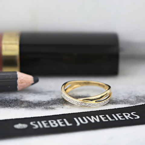 Inel din aur galben cu bandă dublă cu diamante R480-RG100002ADI-Y