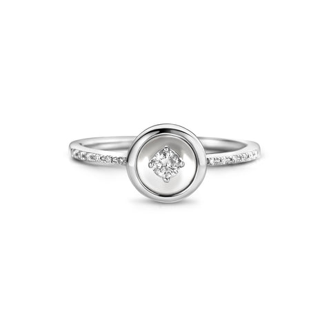 Inel rotund din aur alb cu cristal de safir și diamant R480-RG190047AZZ-W