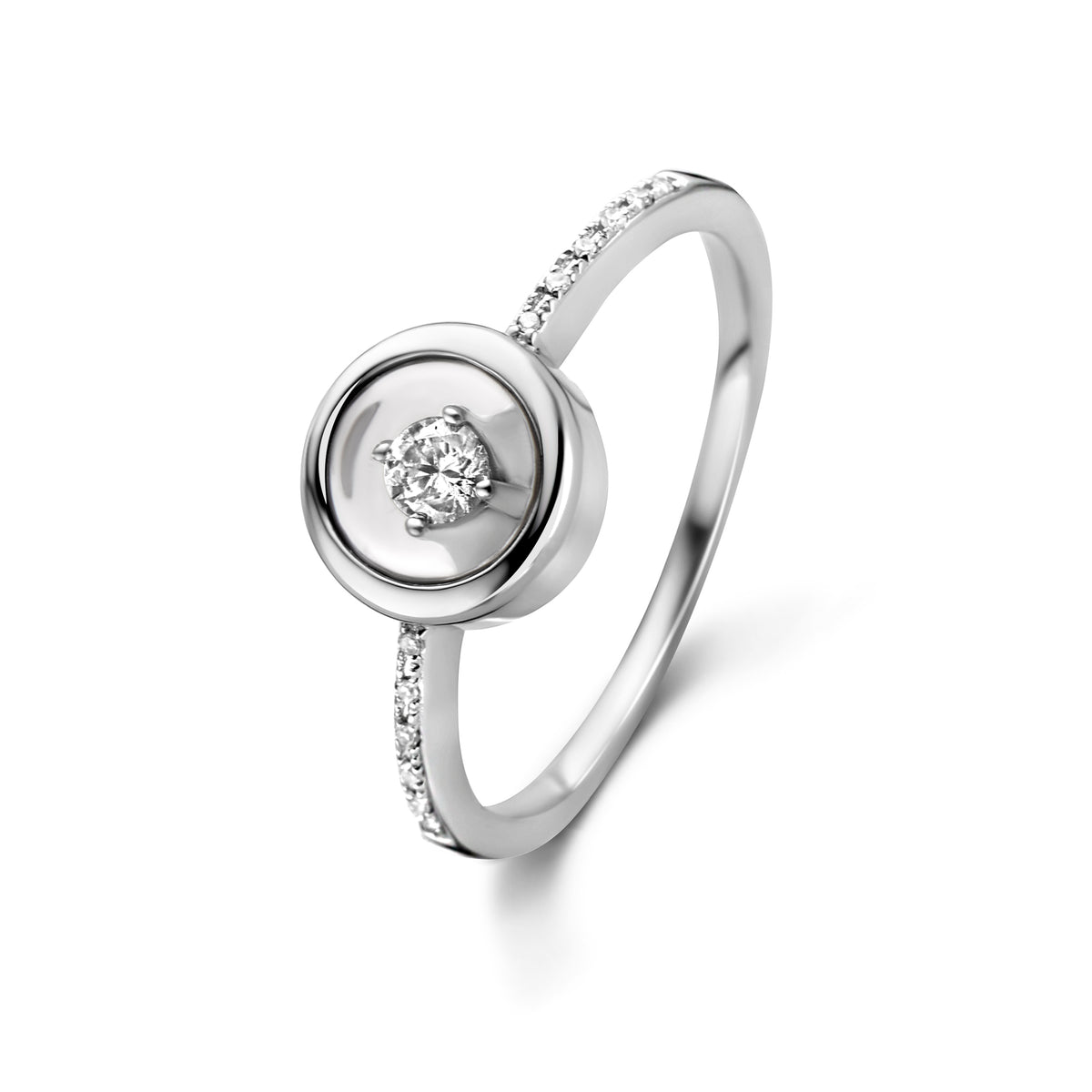Inel rotund din aur alb cu cristal de safir și diamant R480-RG190047AZZ-W