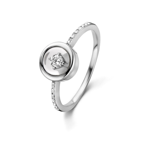 Inel rotund din aur alb cu cristal de safir și diamant R480-RG190047AZZ-W