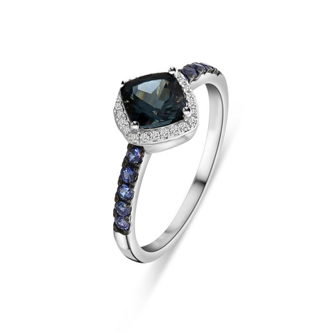 Inel din aur alb cu topaz albastru, diamante si safire R480-RR030449AST-MIX-W