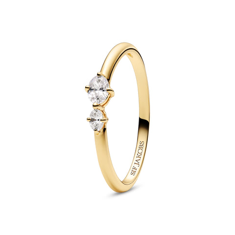 Inel Oval Due placat cu aur cu zirconiu - SJ-R2745-CZ-YG